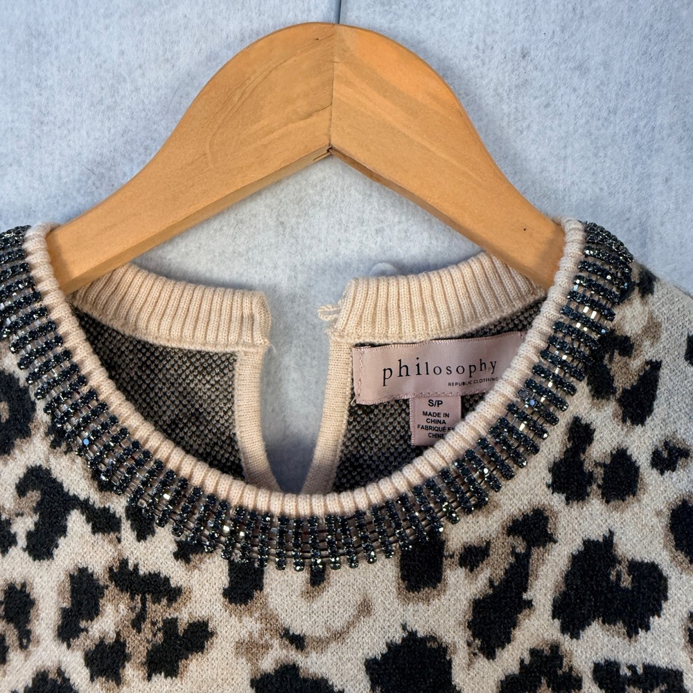 Philosophy Leopard Sweater | Beaded Neck Short Sleeve S/P - Picture 5 of 8